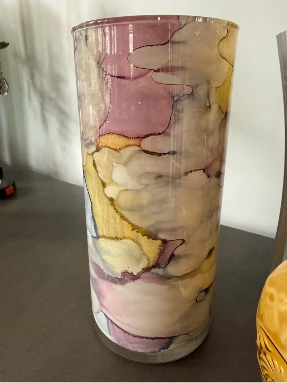 Hand-Blown Glass Vase in Plum, Gold & Cream